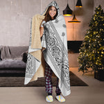 White And Black Paisley Bandana Print Hooded Blanket