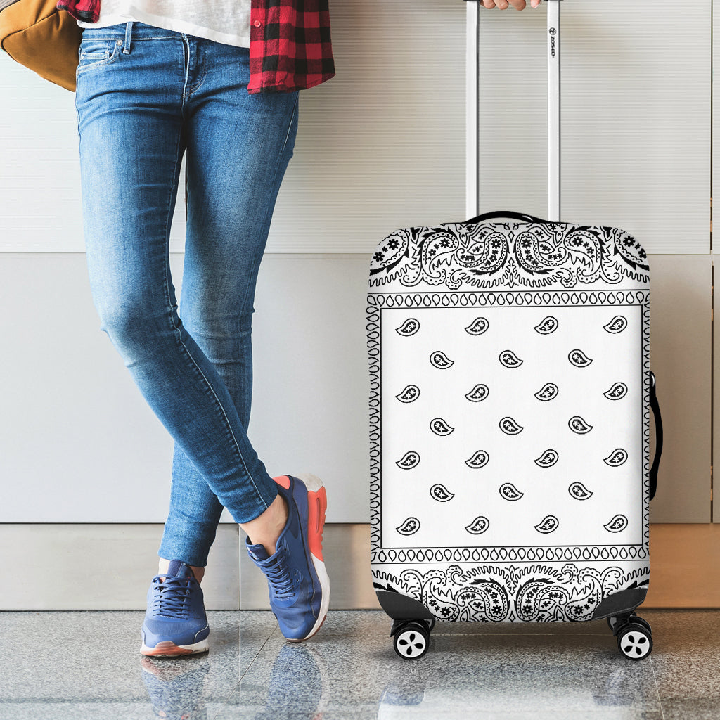 White And Black Paisley Bandana Print Luggage Cover