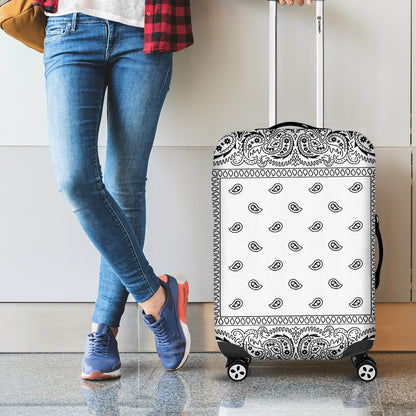 White And Black Paisley Bandana Print Luggage Cover
