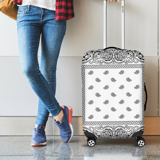 White And Black Paisley Bandana Print Luggage Cover