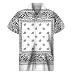 White And Black Paisley Bandana Print Men's Short Sleeve Shirt