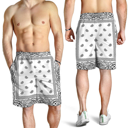 White And Black Paisley Bandana Print Men's Shorts
