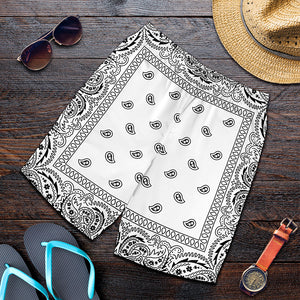 White And Black Paisley Bandana Print Men's Shorts