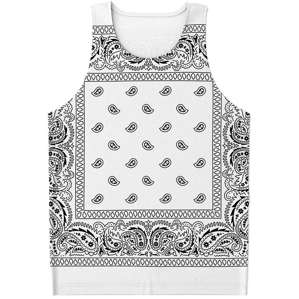 White And Black Paisley Bandana Print Men's Tank Top