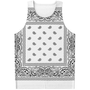 White And Black Paisley Bandana Print Men's Tank Top