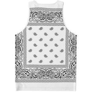 White And Black Paisley Bandana Print Men's Tank Top