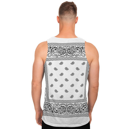White And Black Paisley Bandana Print Men's Tank Top