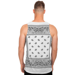 White And Black Paisley Bandana Print Men's Tank Top