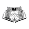 White And Black Paisley Bandana Print Muay Thai Boxing Shorts