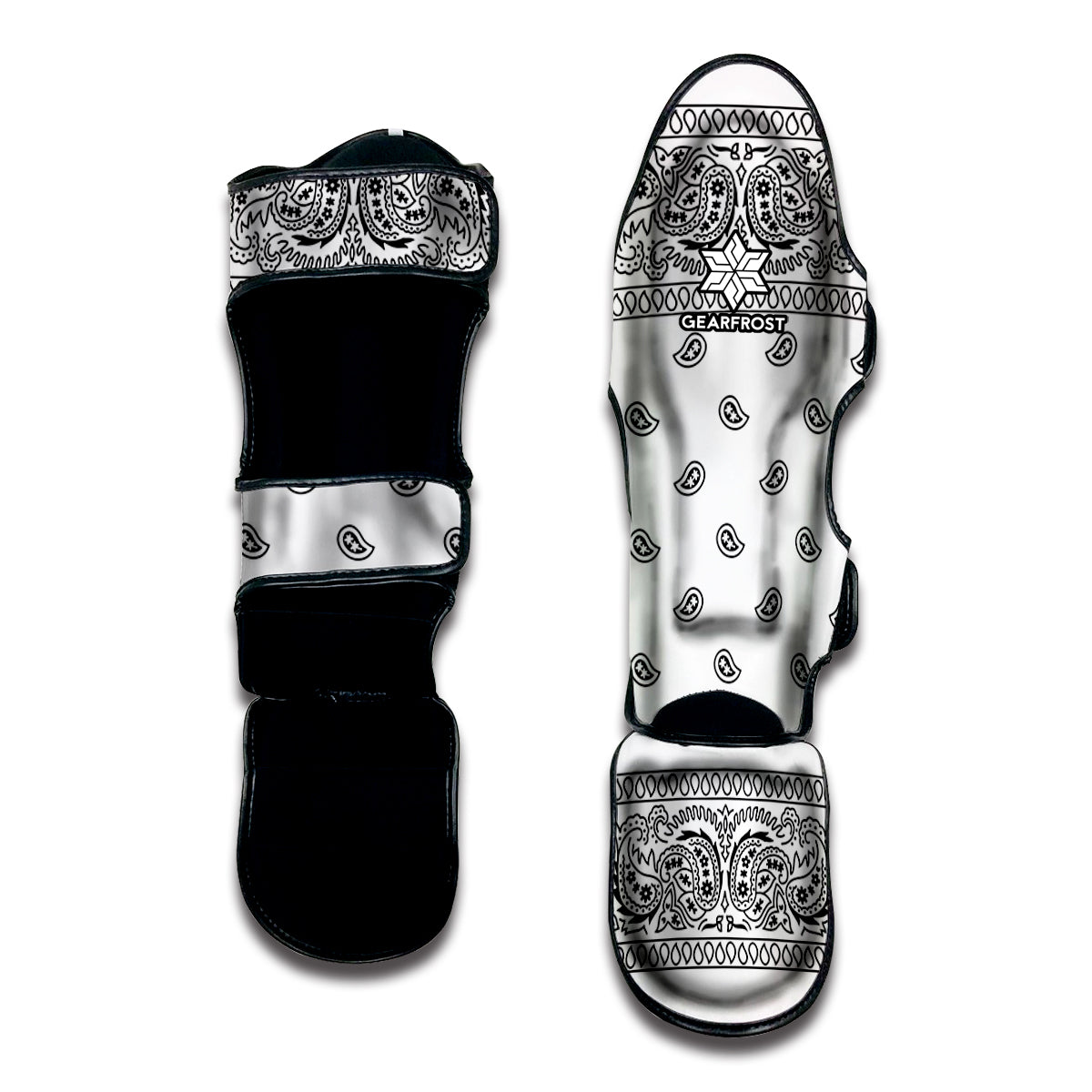 White And Black Paisley Bandana Print Muay Thai Shin Guard