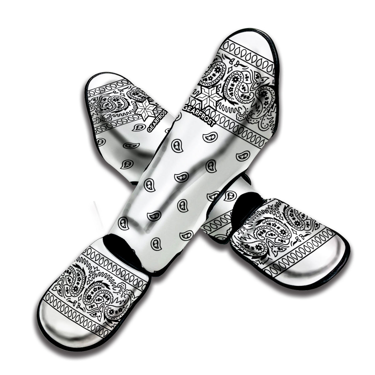 White And Black Paisley Bandana Print Muay Thai Shin Guard