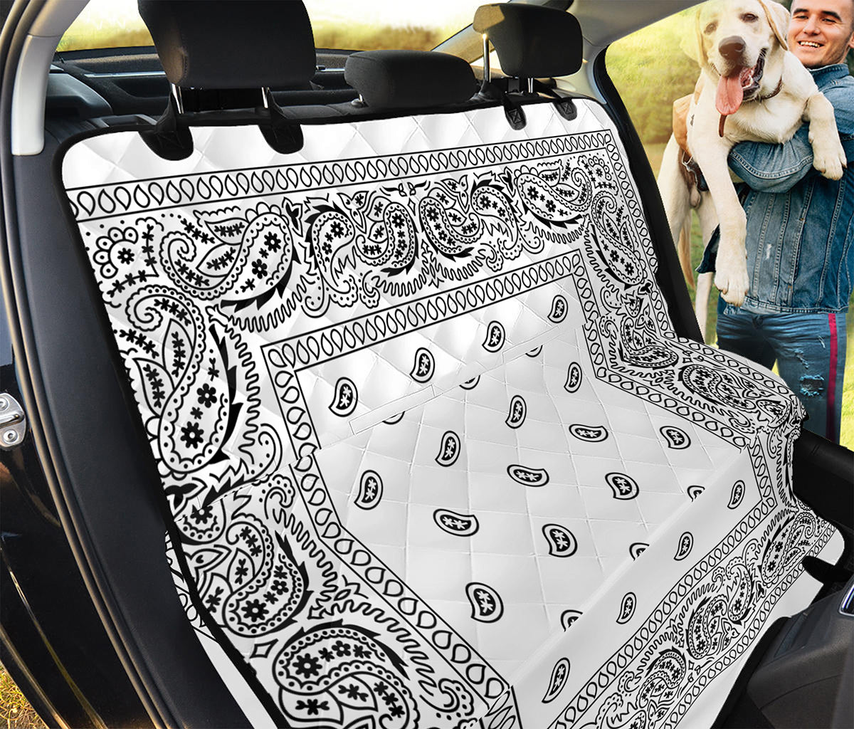 White And Black Paisley Bandana Print Pet Car Back Seat Cover