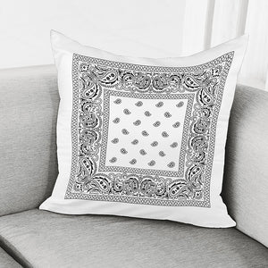 White And Black Paisley Bandana Print Pillow Cover