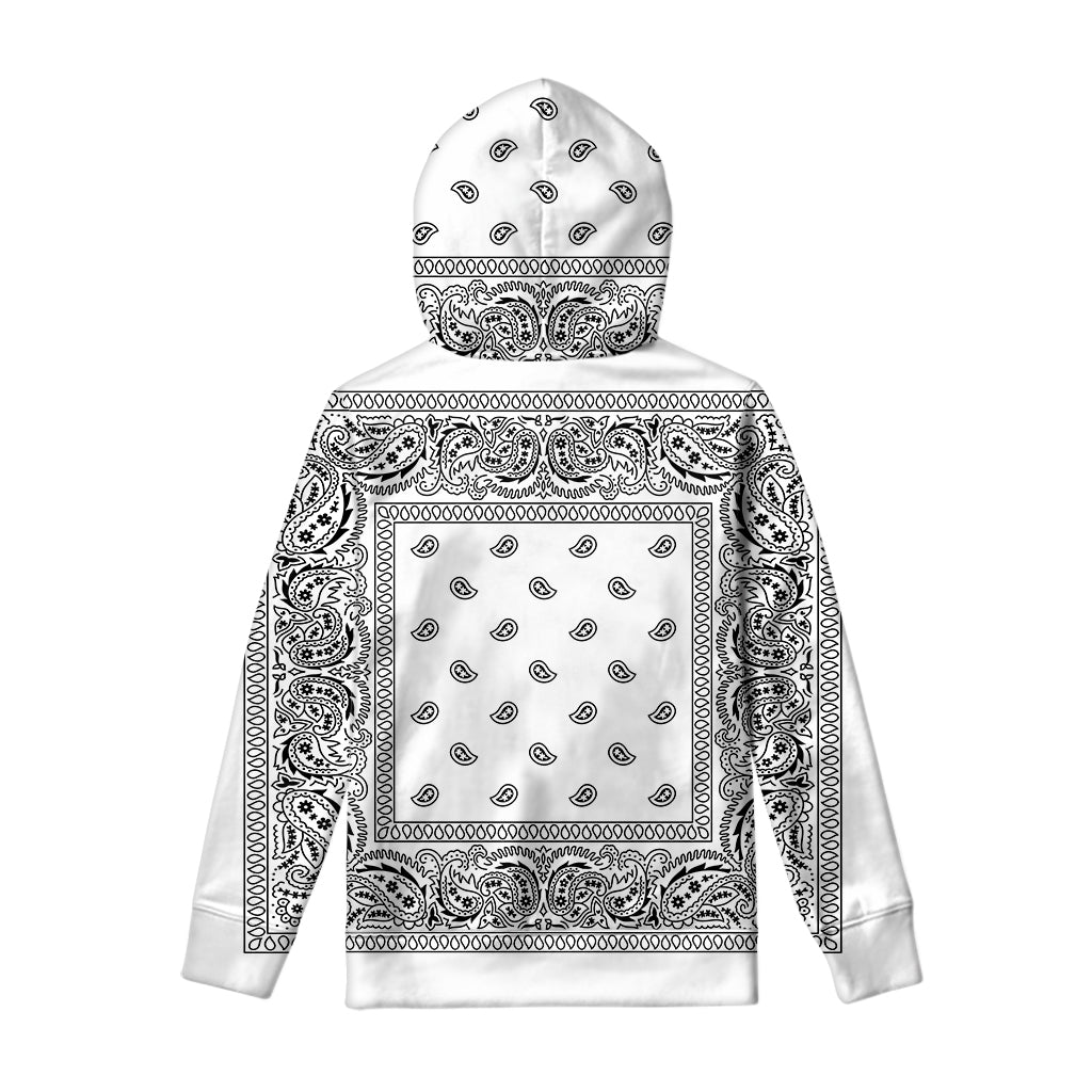 White And Black Paisley Bandana Print Pullover Hoodie