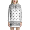 White And Black Paisley Bandana Print Pullover Hoodie Dress