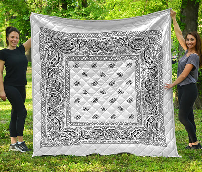 White And Black Paisley Bandana Print Quilt