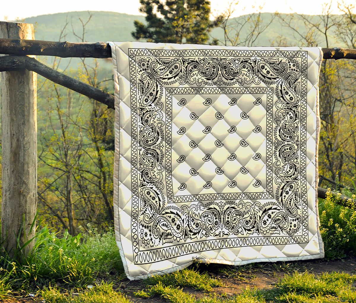 White And Black Paisley Bandana Print Quilt