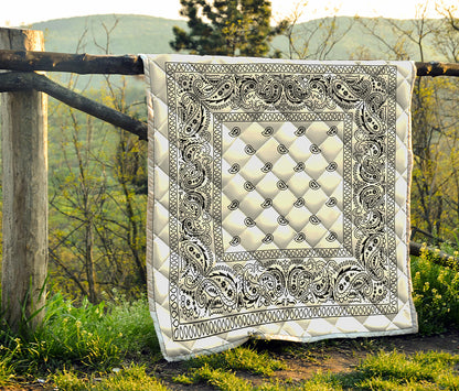 White And Black Paisley Bandana Print Quilt