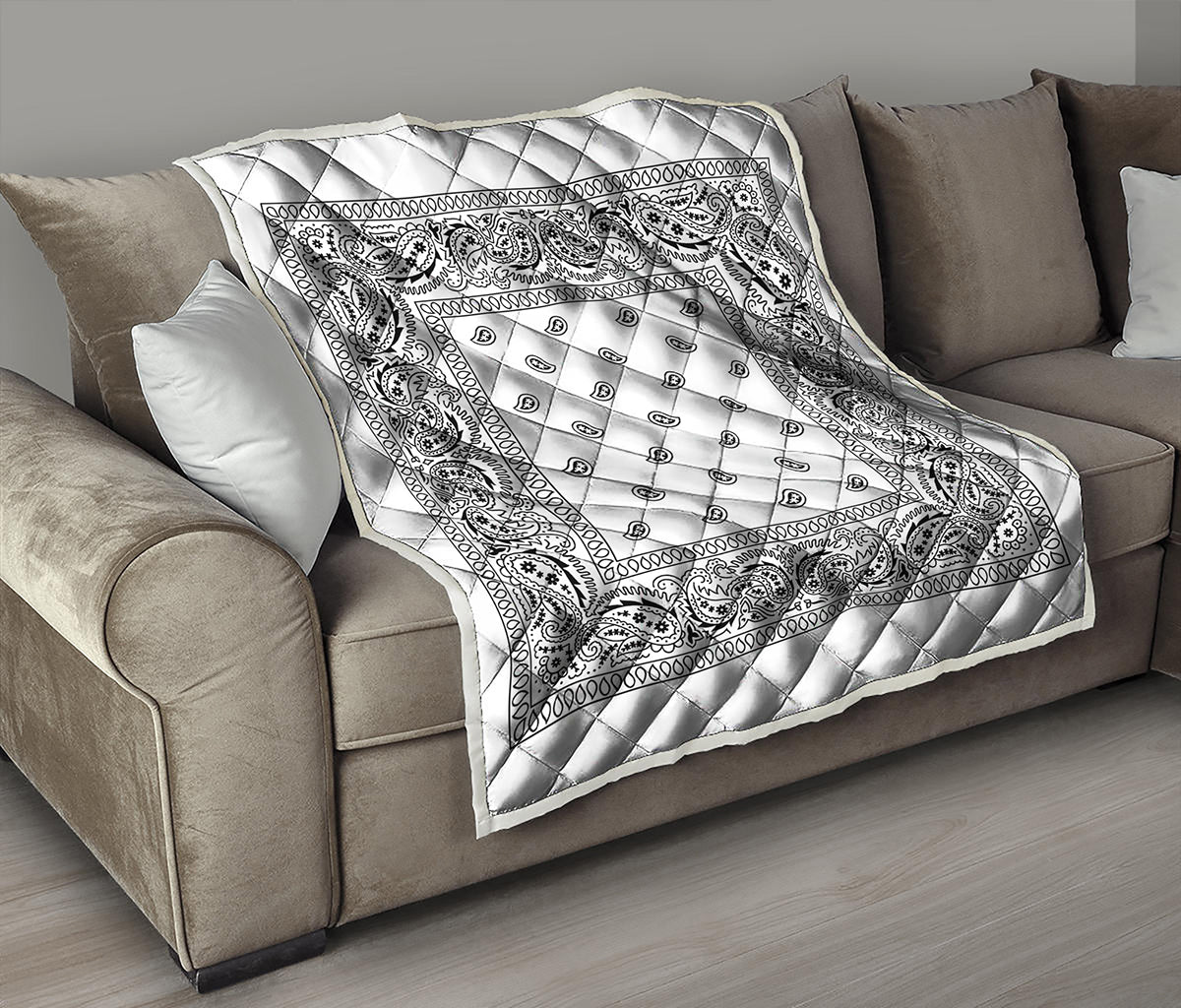 White And Black Paisley Bandana Print Quilt