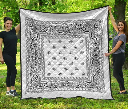 White And Black Paisley Bandana Print Quilt