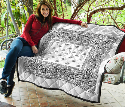 White And Black Paisley Bandana Print Quilt