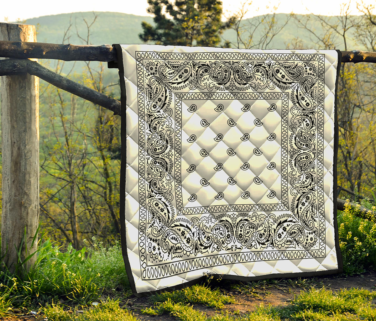 White And Black Paisley Bandana Print Quilt