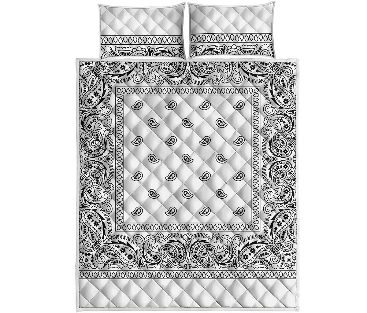 White And Black Paisley Bandana Print Quilt Bed Set