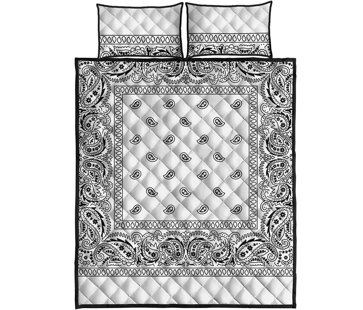 White And Black Paisley Bandana Print Quilt Bed Set