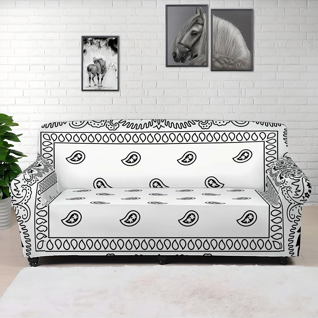 White And Black Paisley Bandana Print Sofa Cover