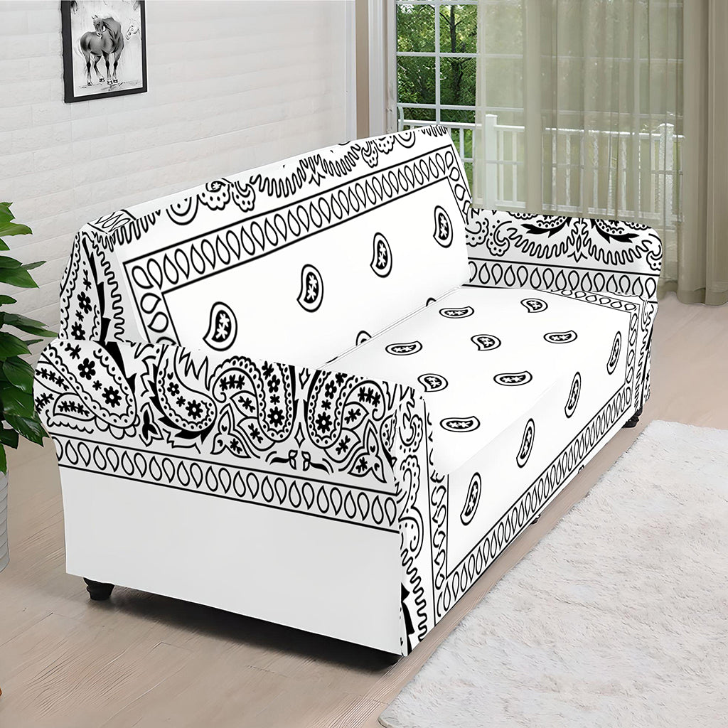 White And Black Paisley Bandana Print Sofa Cover