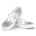 White And Black Paisley Bandana Print White Slip On Sneakers