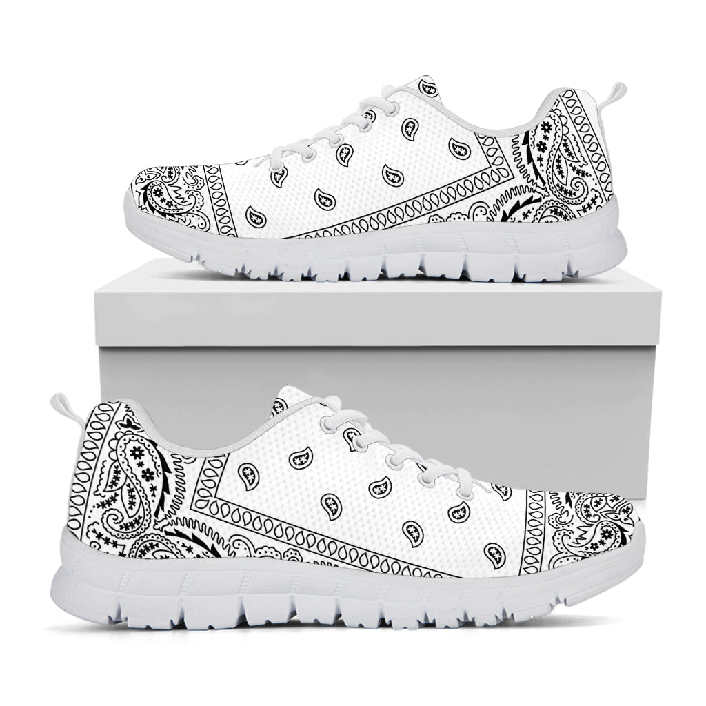 White And Black Paisley Bandana Print White Sneakers