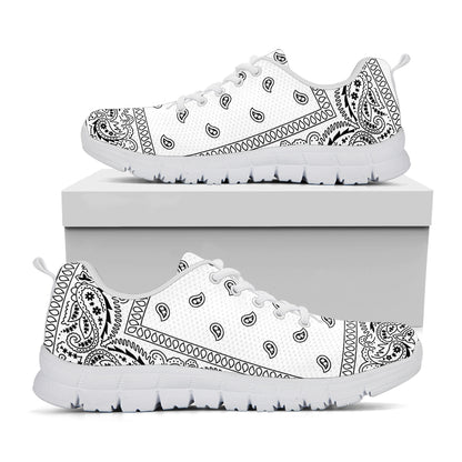 White And Black Paisley Bandana Print White Sneakers