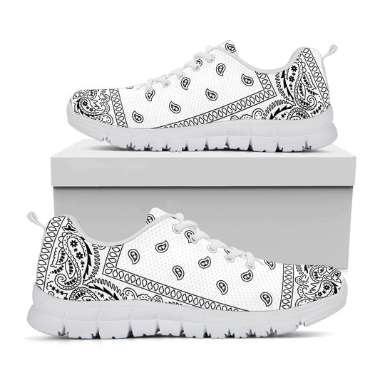 White And Black Paisley Bandana Print White Sneakers