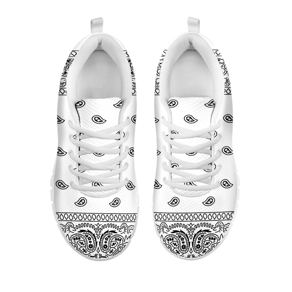White And Black Paisley Bandana Print White Sneakers