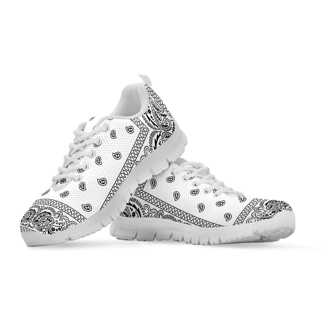 White And Black Paisley Bandana Print White Sneakers