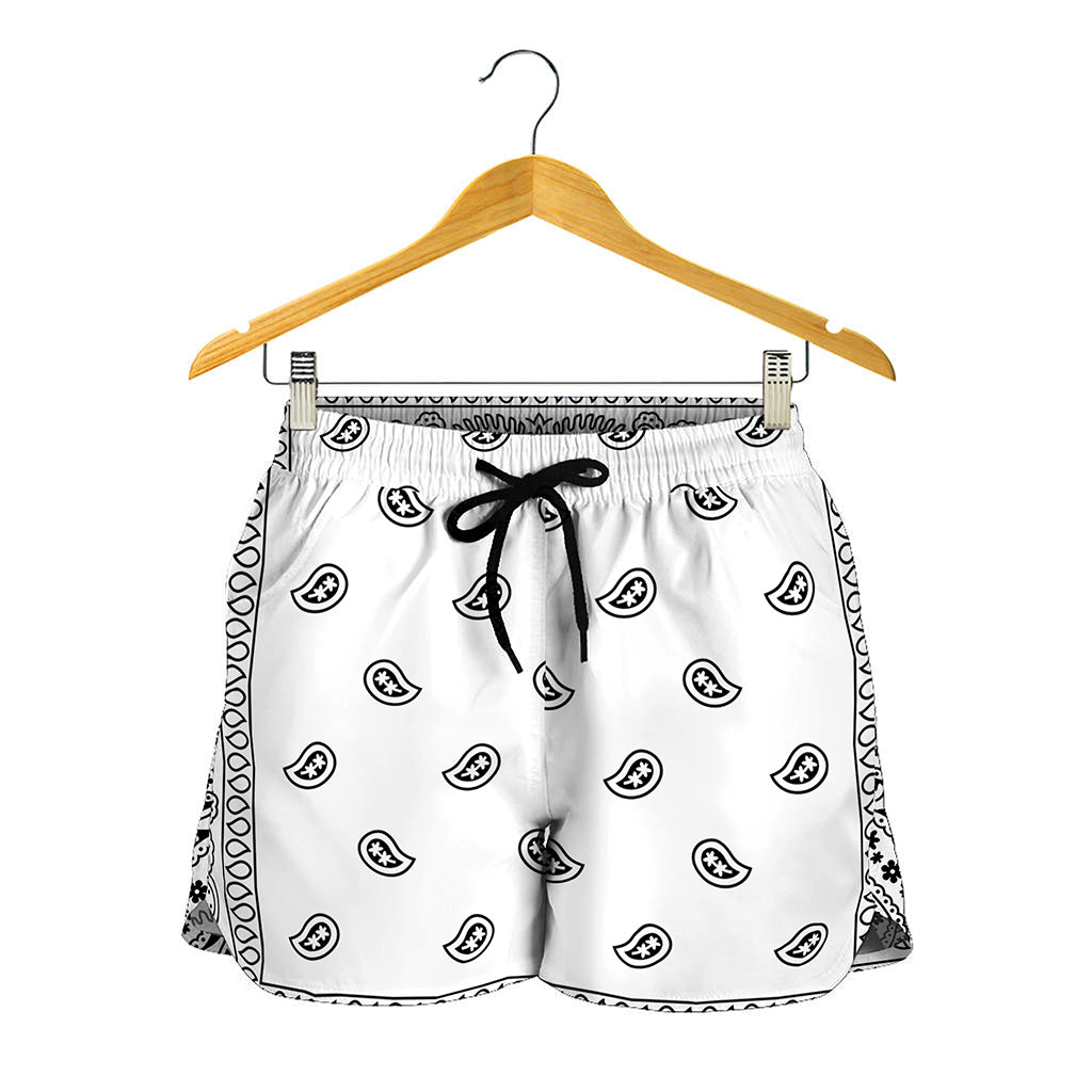 White And Black Paisley Bandana Print Women's Shorts