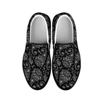 White And Black Paisley Pattern Print Black Slip On Shoes