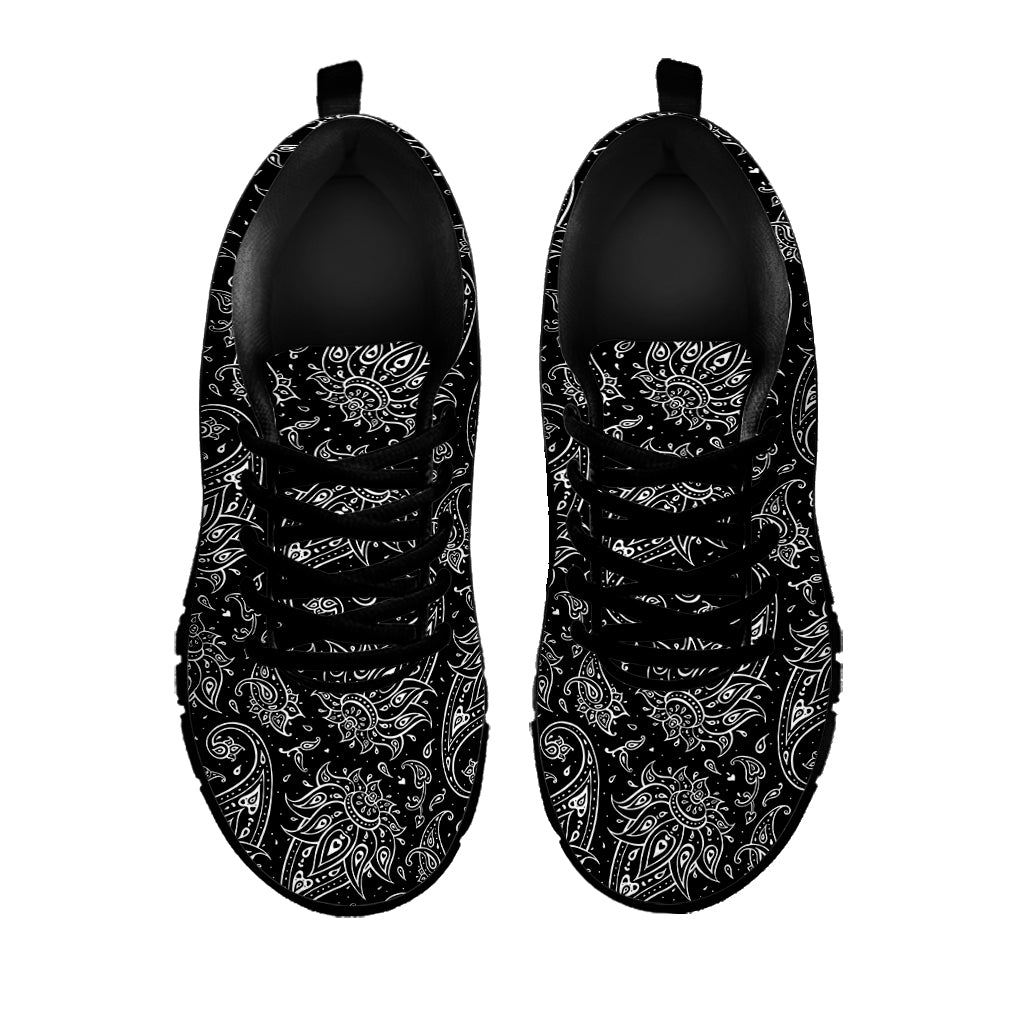 White And Black Paisley Pattern Print Black Sneakers