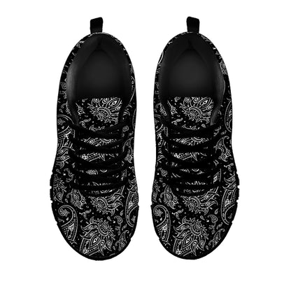 White And Black Paisley Pattern Print Black Sneakers