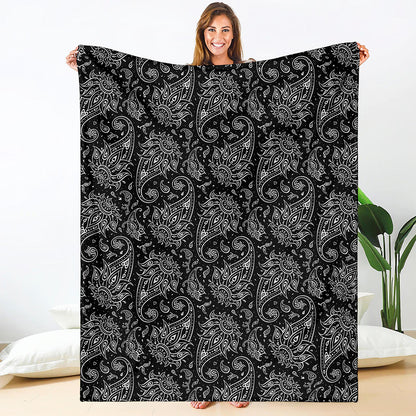 White And Black Paisley Pattern Print Blanket