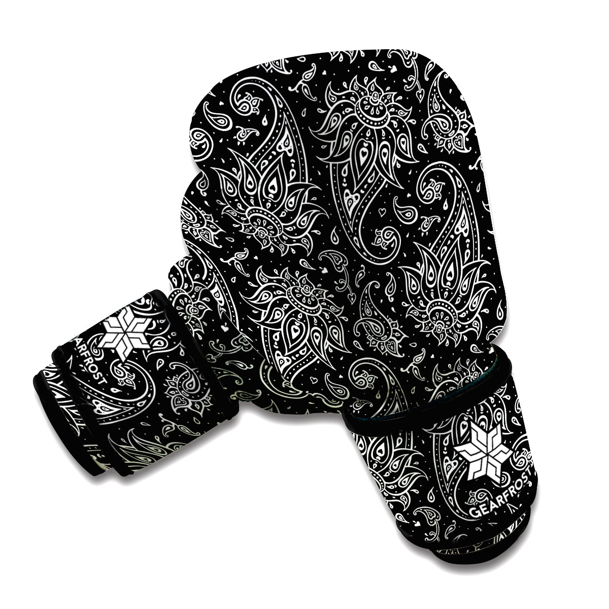 White And Black Paisley Pattern Print Boxing Gloves