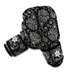 White And Black Paisley Pattern Print Boxing Gloves