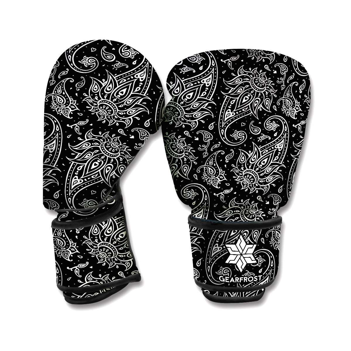 White And Black Paisley Pattern Print Boxing Gloves
