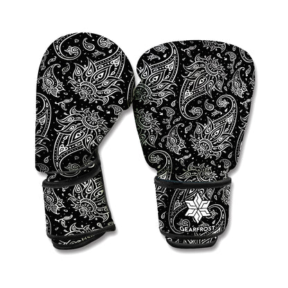 White And Black Paisley Pattern Print Boxing Gloves