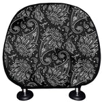White And Black Paisley Pattern Print Car Headrest Covers
