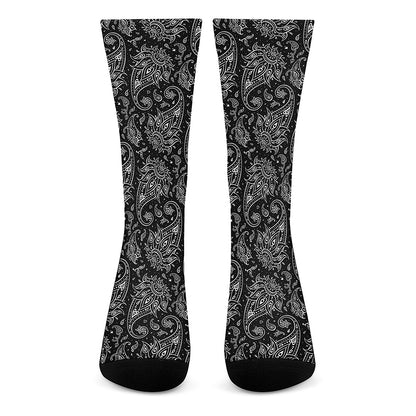 White And Black Paisley Pattern Print Crew Socks