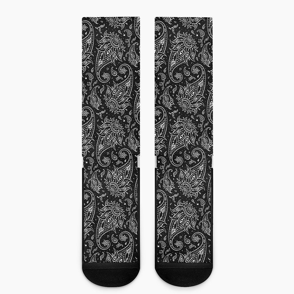 White And Black Paisley Pattern Print Crew Socks