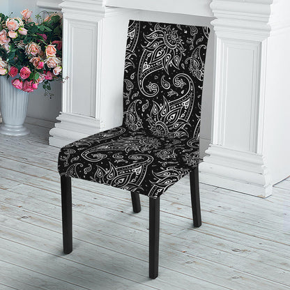 White And Black Paisley Pattern Print Dining Chair Slipcover