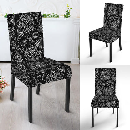White And Black Paisley Pattern Print Dining Chair Slipcover